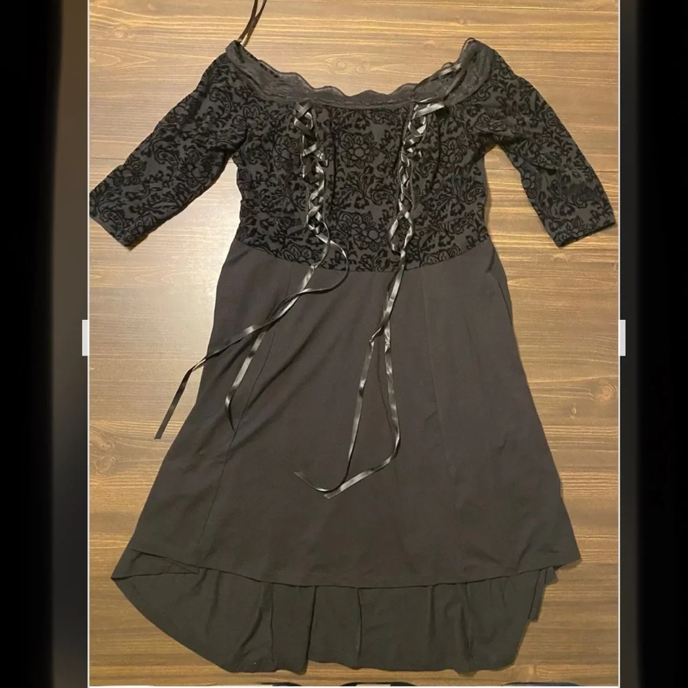 Tripp NYC Dress Mini Corset Size 2X Velvet Black Goth Flowers Daang Goodman - Picture 2 of 7